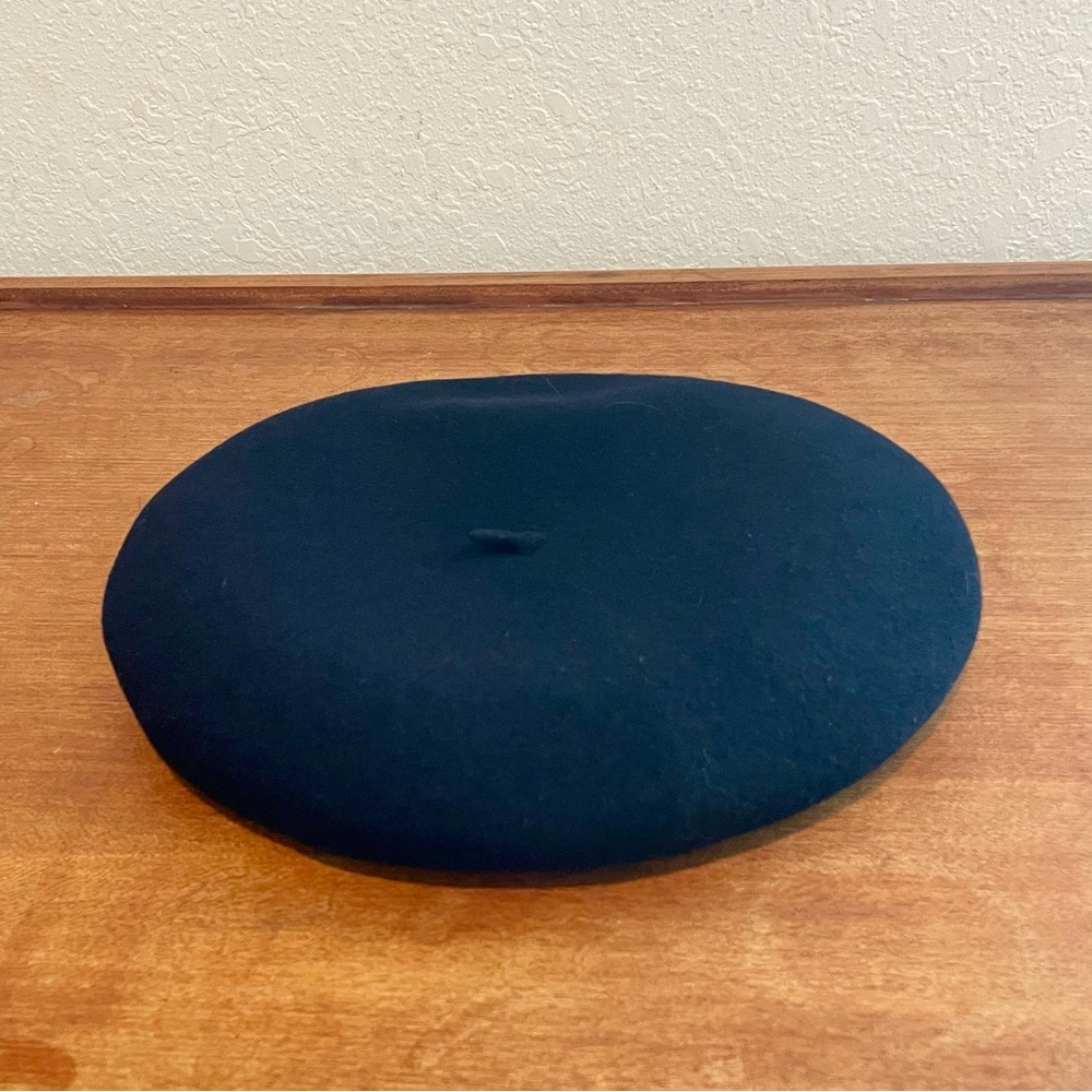Vintage Printemps Paris Black Pure Lane Felt Wool  Beret Hat - Picture 10 of 15